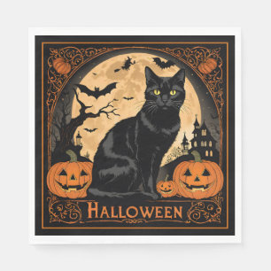 Serviette En Papier Halloween de chat de Kitty noir