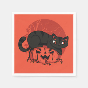 Serviette En Papier Halloween de chat noir