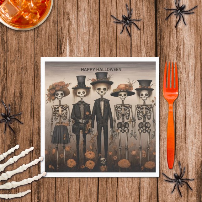 Serviette En Papier Halloween déplaisant de la famille de squelettes (Créateur téléchargé)