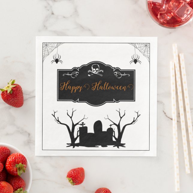 Serviette En Papier Halloween du cimetière éffrayant (En situation)