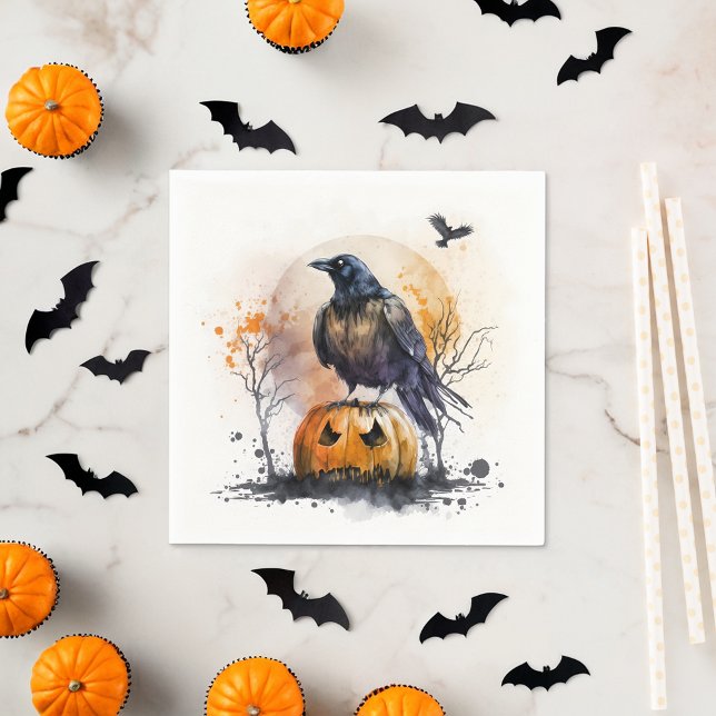 Serviette En Papier Halloween du corbeau d'aquarelle (Créateur téléchargé)