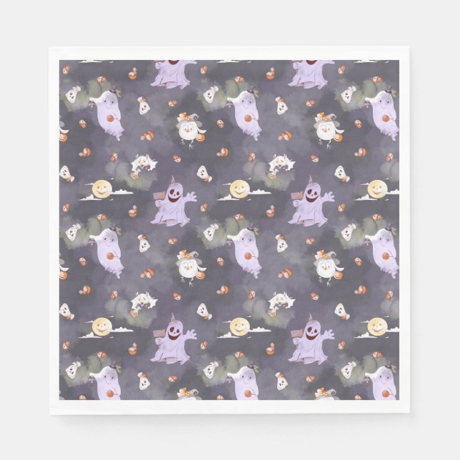 Serviette En Papier Halloween Éffrayant Ghosts Papier Napkin (Devant)