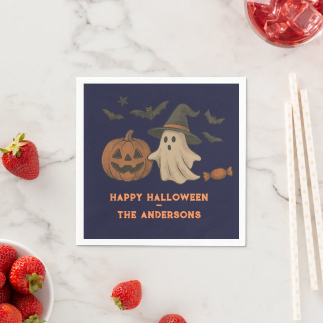 Serviette En Papier Halloween éffrayante - Fantômes, chauves-souris et (En situation)