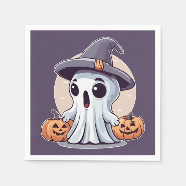 Serviette En Papier Halloween : Fantôme aux citrouilles. (Devant)