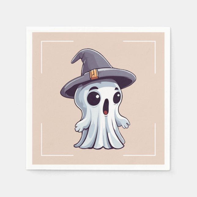 Serviette En Papier Halloween : Fantôme avec chapeau. (Devant)