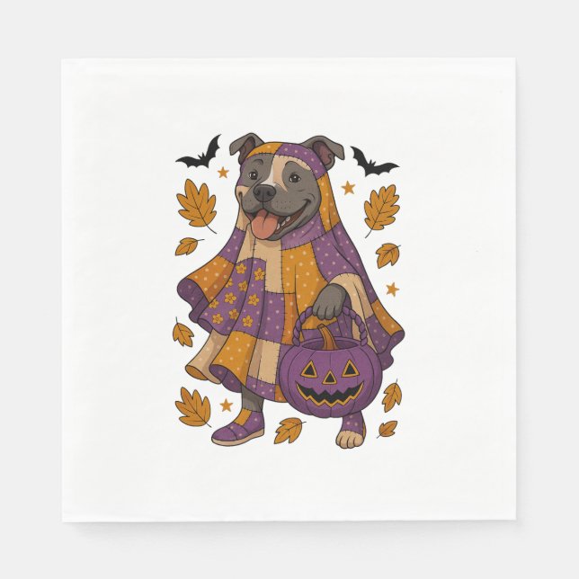 Serviette En Papier Halloween fantôme de chien Pitpull (Devant)