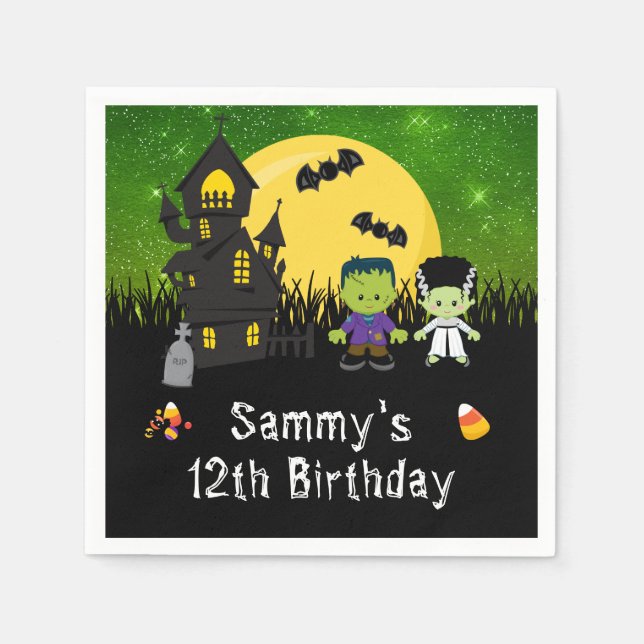 Serviette En Papier Halloween Fête Monstres Vert (Devant)