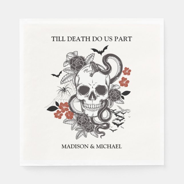 Serviette En Papier Halloween gothique Mariage Noir Et Bourgogne (Devant)