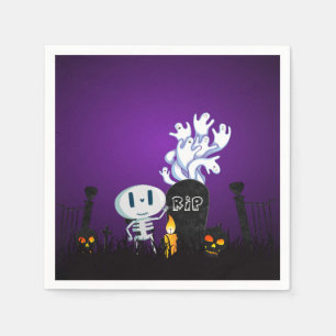Serviette En Papier Halloween Graveyard Éffrayant Cute Skeleton & Ghos