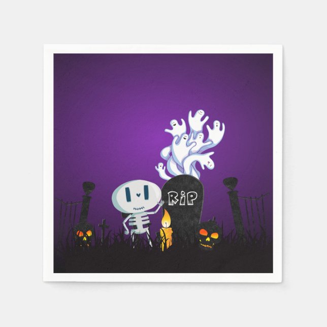 Serviette En Papier Halloween Graveyard Éffrayant Cute Skeleton & Ghos (Devant)