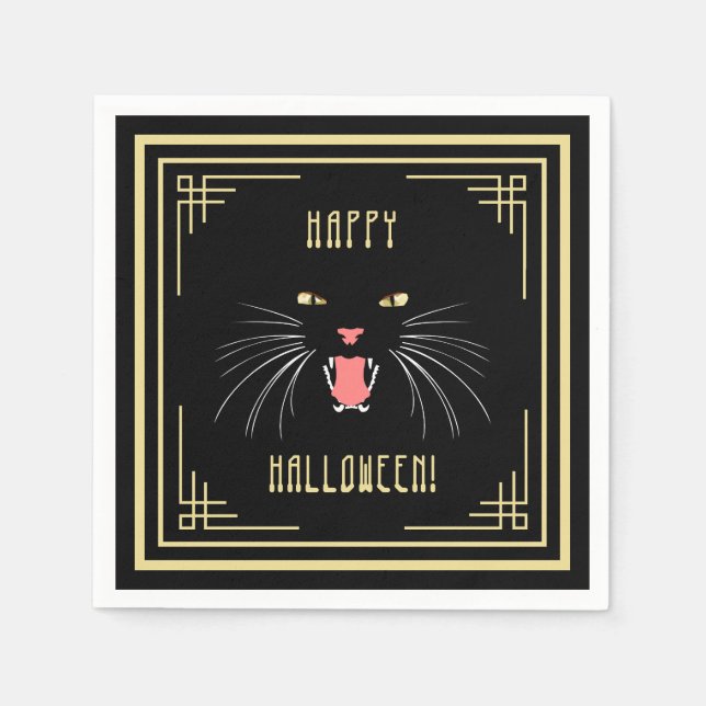 Serviette En Papier Halloween Hissing Chat noir élégant papier serviet (Devant)