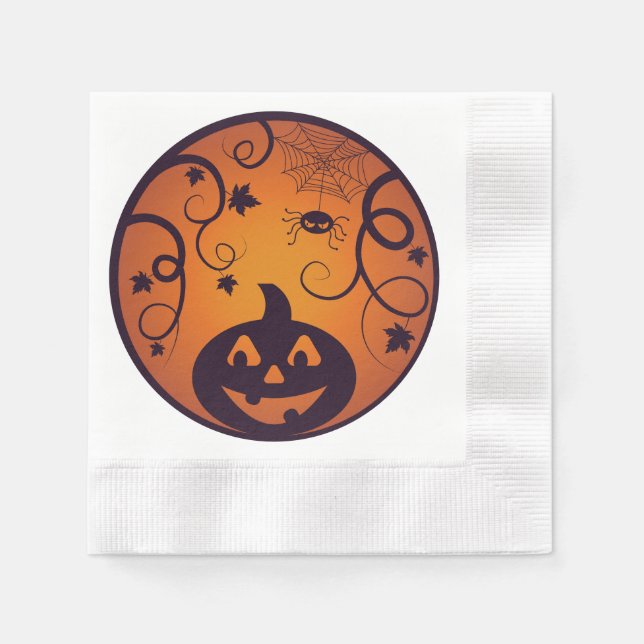 Serviette En Papier Halloween Jack-o'-lantern citrouille visage et ara (Devant)