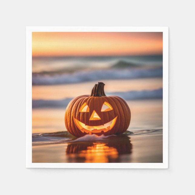 Serviette En Papier Halloween Jack-o-Lantern Sur La Plage (Devant)