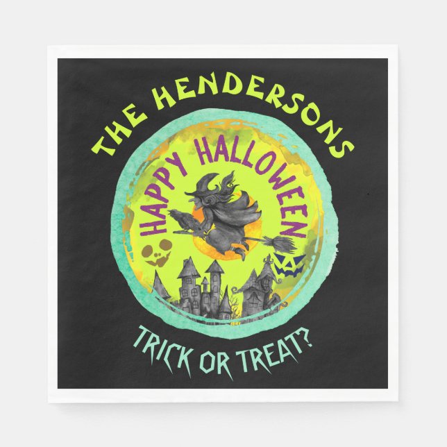 Serviette En Papier Halloween Lime green Joyeux (Devant)