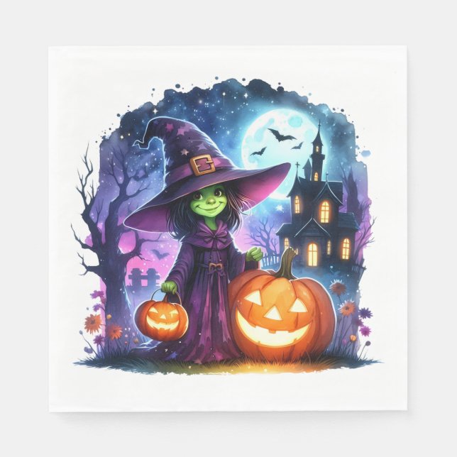 Serviette En Papier Halloween Livre de sorcière verte Napkin (Devant)