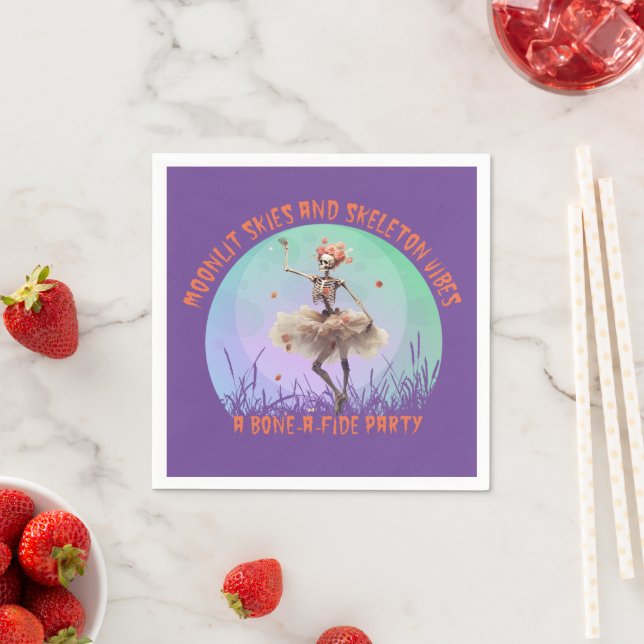 Serviette En Papier Halloween Lune Ciel et Skeleton Vibes (En situation)