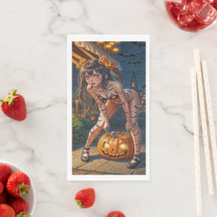 Serviette En Papier Halloween Monster Jack-o-Lantern & Bat Vixen Girl