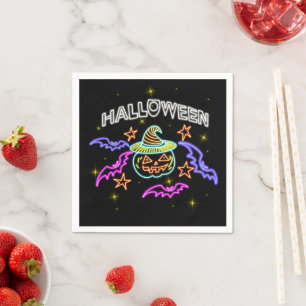 Serviette En Papier Halloween Neon Look Casquette Citrouille Bats Part