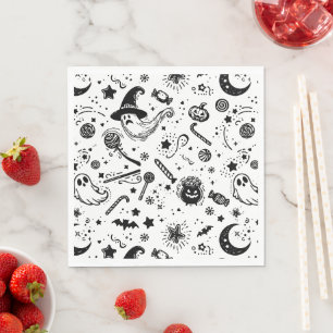 Serviette En Papier Halloween Noir et Blanc Éffrayant fête d'anniversa