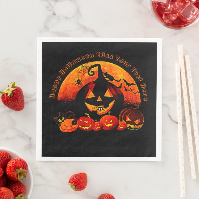 Serviette En Papier Halloween Nom Année 20xx Glow Citrouille Chat Web (En situation)