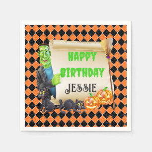 Serviette En Papier Halloween Nom des enfants Frankenstein Anniversair