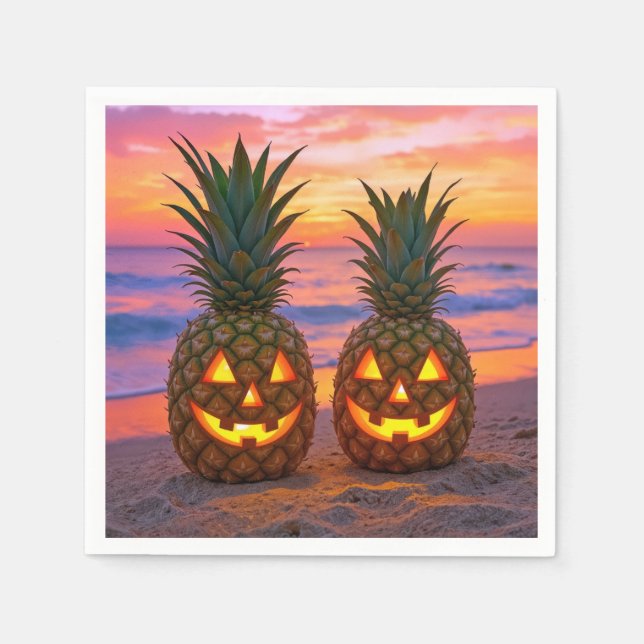 Serviette En Papier Halloween Pineapple Jack-o-lanterns On a Beach (Devant)