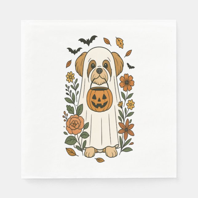 Serviette En Papier Halloween Shih Tzu avec des fleurs d'automne (Devant)