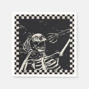 Serviette En Papier Halloween Skeleton noir blanc À damiers