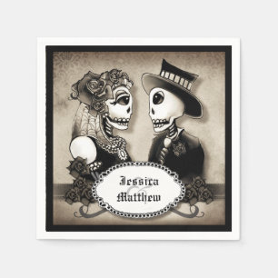Serviette En Papier Halloween Skeletons Antique Noms Mariage Napkins