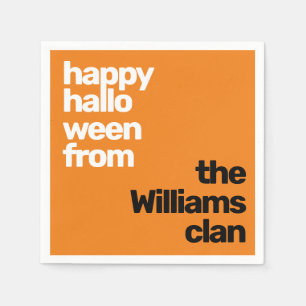 Serviette En Papier Halloween - Texte personnalisé Orange Party