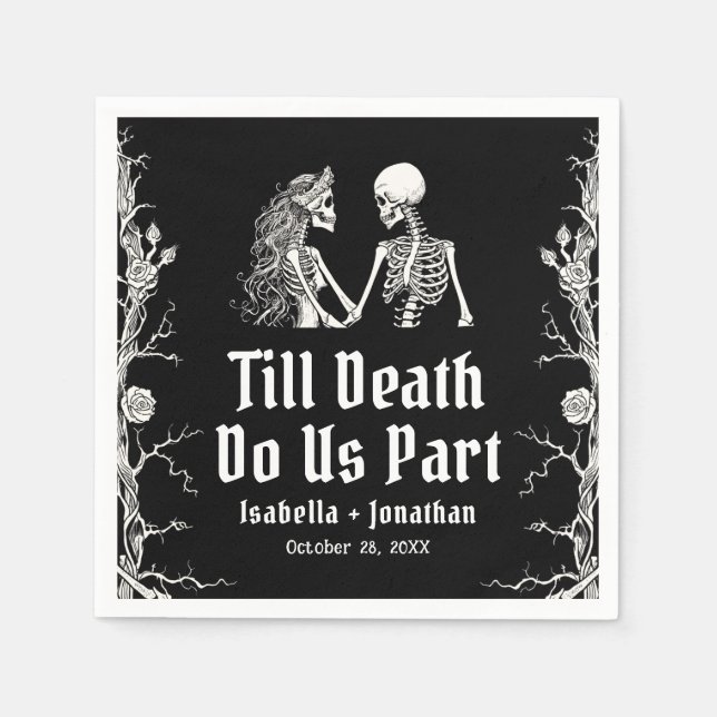 Serviette En Papier Halloween Till Death Do Us Part Skeletons Wedding (Devant)