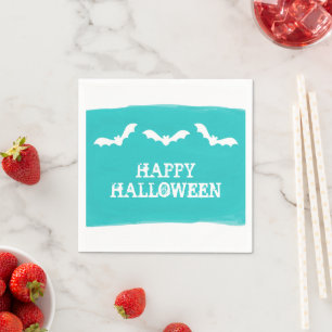 Serviette En Papier Halloween turquoise blanc aquarelle chauves-souris