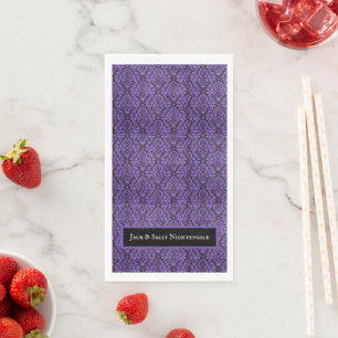 Serviette En Papier Halloween Victorien Brocart Damassé Violet & Noir