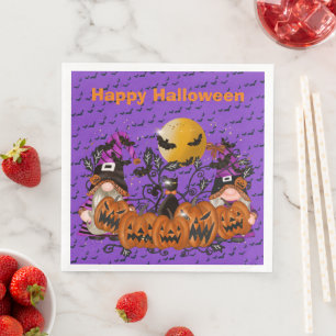 Serviette En Papier Halloween violet à la mode Joyeux Gnome
