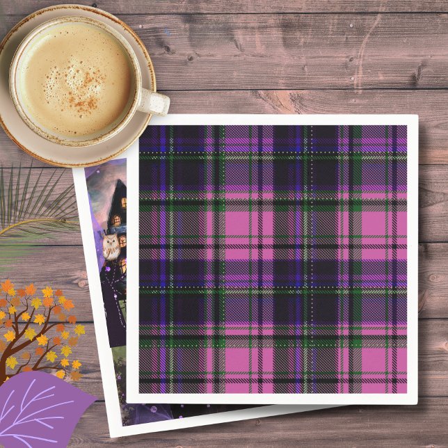 Serviette En Papier Halloween violet et rose (Purple & Pink Plaid Halloween Napkin)