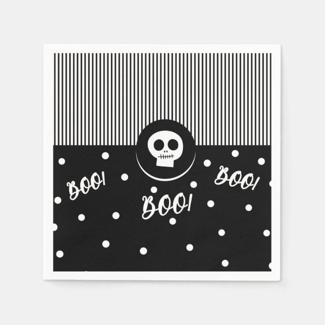 Serviette En Papier Halloween Whimsical Boo Skull Black & White Party (Devant)