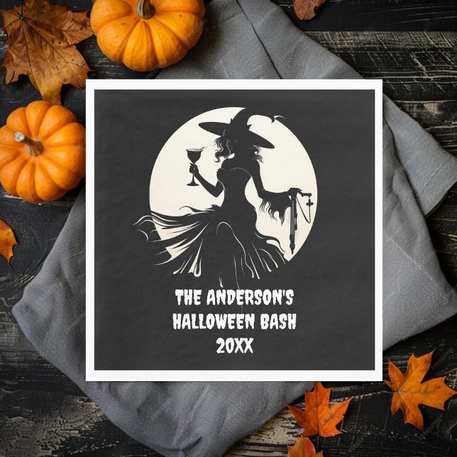 Serviette En Papier Halloween Witch Boire Vin Nom de famille Personnal (Créateur téléchargé)