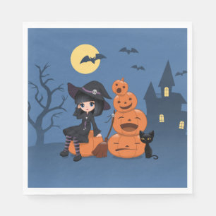 Serviette En Papier Halloween Witch, Chat noir et Citrouille