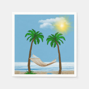 Serviette En Papier Hamac tropical et palmiers