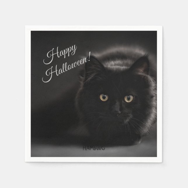 Serviette En Papier HAMbWG - Papier Napkin - Chat noir (Devant)