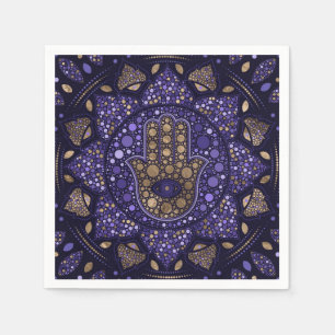 Serviette En Papier Hamsa Main - Main de Fatima à Lotus mandala