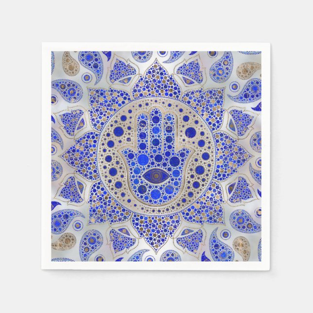Serviette En Papier Hamsa Main - Main de Fatima sur Mère de Perle (Devant)