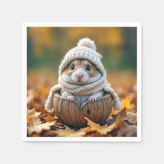 Serviette En Papier Hamster d'automne en coquille de noix (Devant)