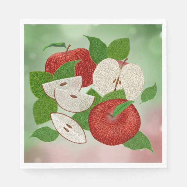 Serviette En Papier Hand-Drawn Apple Napkins – Rustic Charm Tableware (Devant)