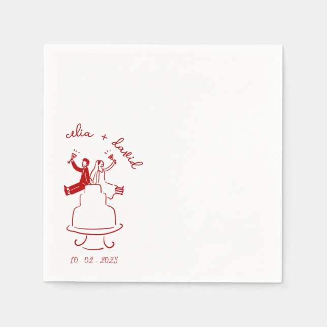 Serviette En Papier Hand Drawn Bride and Groom wadding (Devant)