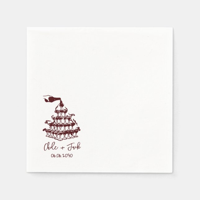 Serviette En Papier Hand Drawn Champagne Tower Glass Wedding Napkins (Devant)