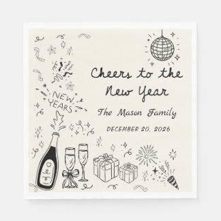 Serviette En Papier Hand Drawn New Year's Eve Party Napkins 