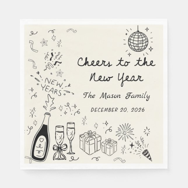 Serviette En Papier Hand Drawn New Year's Eve Party Napkins  (Devant)