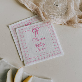 Serviette En Papier Hand Drawn Pink Gingham Bow Baby Girl Shower