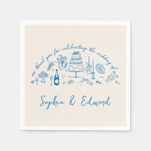 Serviette En Papier Hand-drawn whimsical line art wedding style (Devant)